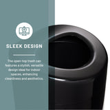 Safco Open Top Trash Can, 14 Gallon Stainless Steel, Modern Garbage Can for Indoor Use, Black