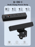 Desk Clamp Power Strip Built-In1 Retractable USB C Cables, USB Ports Black
