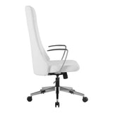 Office Star Antimicrobial Vinyl Adjustable High Back Office Desk Chair with Fixed Padded Aluminum Arms and Chrome Base, Dillon Snow