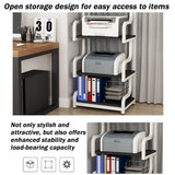 3-Tier Rolling Printer Cart with Storage Shelves, Adjustable Height Steel Office Cart for Home, Easy Assembly, Space-Saving Design, Ideal for Workspaces and Printing Needs