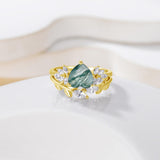 1.5 ct Moss Agate Engagement Ring Set Heart shape Moss Agate Wedding Ring Set Gold For Valentines day Chirstomas (yellow gold)