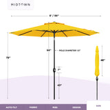 Midtown Umbrellas - The Lean 8 Ft Patio Umbrella with Fade-Resistant Sunbrella Fabric, Auto-Tilt Aluminum Frame and 8 Reinforced Ribs for Deck, Pool & Garden - Yellow Canopy, Black Pole