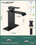KUZOR Matte Black Waterfall Bathroom Faucet – Single Hole 304 Stainless Steel Sink Faucet with Metal Pop-Up Drain, Low-Profile Design for Modern Vanities