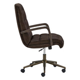 KISLOT Home Office Desk Chair, Ergonomic Office Chair with Square-Patterned Leather Upholstery, Adjustable Swivel Computer Chair with Wood Arms & Wheels, Soft-Rounded Front Edge, Espresso
