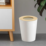 Ciao Stilista White Trash Can for Bedroom with Bamboo Lid, 2.4 Gallon Open Top Trash Can 2 Pack, Modern Aesthetic Garbage Can for Room Office Living Room, Small Bathroom Trash Bin Boho Style