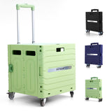 Folding Utility Cart Portable Rolling Crate Handcart Foldable Shopping Trolley Collapsible, with Lid, on Wheels (Green)