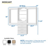 MODCART Modular Closet 90" Hanging & Drawers, Wooden Tower for Walk-In Closets, White Wall-Mounted Wardrobe Organizer