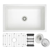MONSINTA White Kitchen Sink, White Granite Composite Kitchen Sinks with Accessories, 30 Inch Undermount Quartz Stone Kitchen Sink, 30" x 19" x 9" Large and Deep Single Bowl Kitchen Sinks