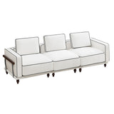 112" Cloud Modular Sectional Sofa,Oversized Deep 3 Seater Couch with Armrests Wooden Legs,Comfy Thicked Cushion Upholstered Sofa for Living Room Bedroom,White