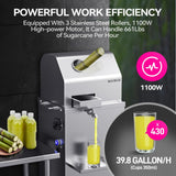 BOOROS Sugarcane Juice Machine 1100W Sugarcane Juicer With 3 Stainless Steel Rollers and 2.4" Extra Large Inlet, 300KG/H High Output Commercial Sugar Cane Juice Extractor,110V,Home/Commercial