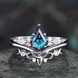 10k Gold Alexandrite ring set Promise Ring Set Alexandrite rings for womens Vintage Wedding Ring Set Birthday Mothers day