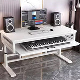 KWOKING Office Computer Desk with Organized Wiring & Keyboard Shelf Workbench Electronic Piano Midi Keyboard Music Production Recording Studio Hand-cranked Lifting Table White 55" L x 24" W x 30" H