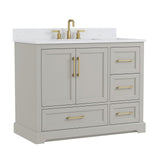 DELUXE LIVING 42 Inch Bathroom Vanity with Sink Combo, Solid Wood Frame with Stone Top & Backsplash, Fully-Assembled with Soft-Closing Doors & 4 Drawers, Greige