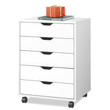 5-Drawer Chest, Wood Storage file Cabinet with Wheels, White DEVAISE