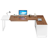 70.8-Inch Executive Desk with 55-Inch File Cabinet, Large L Shaped Computer Desk | Walnut & White Tribesigns