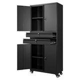 Yizosh Metal Garage Storage Cabinet with Locking Doors and Adjustable Shelves, 74" Rolling Tool Storage Cabinet with 4 Wheels and 2 Drawer for Garage,Warehouse