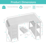 Lufeiya White L Shaped Computer Desk with Drawers & Storage Shelves, 47 Inch Corner Reversible Desk with Power Outlet for Home