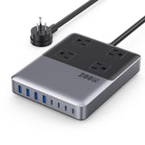 12-in-1 Charging Station USB C Power Strip with 5ft Cord and Plug,200W GaN IV USB C Charger Block,4 AC Outlets,8 USB for MacBook,iPhone 18/17/16/15,Fast Charging Desktop Charger for Office,Home