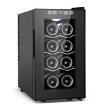 Tylza 8 Bottles Wine Fridge, Wine Cellar with Low-E Tempered Glass Door, LED Touchscreen, Lock, Frost Free, No Vibration, Wine Cooler Refrigerator, Black
