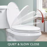 Toilet Seat Elongated, Slow Close Hinges, Four Non-Slip Bumpers, Easy to Install and Clean, Durable Plastic, White – Two Sets of Mounting Parts Included