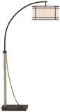 Franklin Iron Works Gentry Industrial Rustic Farmhouse Arc Floor Lamp 71 1/2" Tall Oil Rubbed Bronze 2-Light Oatmeal Fabric Drum Shade for Living Room Reading Bedroom Office House Home Decor