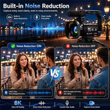 VETEK Video Camera 8k Camcorder 48MP UHD WiFi IR Night Vision Vlogging Camera for YouTube, 18X Digital Zoom 3.0“ LCD Screen Digital Camera with Microphone, 32G SD Card, Remote Control and 2 Batteries