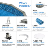 AquaDoc Coventry Round Steel Wall Above Ground Pool Kit 24' x 52" in Pewter Gray Finish with Sand Filter, Ladder, Skimmer, 25 Gauge Liner, Floor Pad and Cove Elite Package - Made in North America
