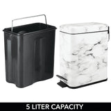 mDesign Small Modern 1.3 Gallon Rectangle Metal Lidded Step Trash Can, Compact Garbage Bin with Removable Liner Bucket and Handle for Bathroom