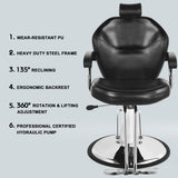 Artist hand Barber Chair for Barbershop Hydraulic Reclining Salon Chair for Hair Stylist - 360° Swivel, 20 Inch Wide Seat, Tattoo & Beauty Spa Equipment, Black PU Leather