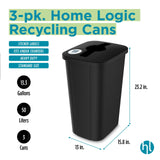 Home Logic Recycling Bin System, 3 Pack Waste Sorting Containers with Stickers