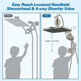 Hibbent 5-spray Dual Filtered Rainfall Shower Head Combo, High Pressure 13'' Showerhead with 10 Spray Mode Handheld, Easy Reach 4-way Diverter Arm with Pause Mode, 71'' Hose & Holder, Brushed Nickel