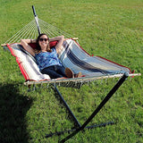 Sunnydaze Rope Hammock with Stand for Outside- 275-Pound Capacity - Includes 12-Foot Hammock Stand, Spreader Bar, Pad, and Pillow - Modern Lines