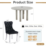 SSLine Faux Stone Round Dining Table Set for 6 w/Velvet Chair,Mars Pattern