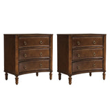 HULALA HOME 3 Drawer End Tables Set of 2 with Charging Station, 26" Wide Endtables with Solid Wood Legs and Curved Profile, Classic Side Tables for Living Room, Walnut