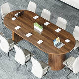 Conference Table for 4-10, 43-95 Inch Fluted Oval Meeting Room Table with Storage, 3 Leaf, Space Saving Circle Desk for Office