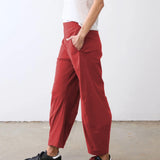 SeeLuNa Women Barrel Travel Pants Elastic Waistband Tapered Leg Baggy Mid Rise Work Trousers Lounge Pant with Pockets(Red,M)