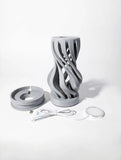 MAKER 3D Twist Spiral Table Lamp in Light Grey - Handmade 3D Printed Shadow Projection Night Light, Dimmable USB LED Bedside Accent Lamp for Bedroom, Nursery and Office Desk Decor