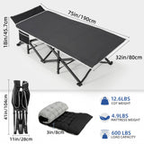 HABUTWAY Camping Cot with Mattress, 32" Extra Wide Camping Cots for Adults, Sleeping Cot for Adults Holds Up to 600LBS, Cots for Sleeping, Camp, Rv, Beach, Patio, Office Naps(Black)