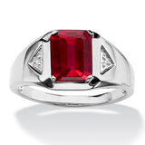 Oseew Emerald Cut Ruby Ring for Men 10k/14k/18k Gold Created Mens Ruby Gemstone Rings Luxury Jewelry Customized 2-6 Carat Men's Ruby Ring Engagement Ring Promise Ring For him