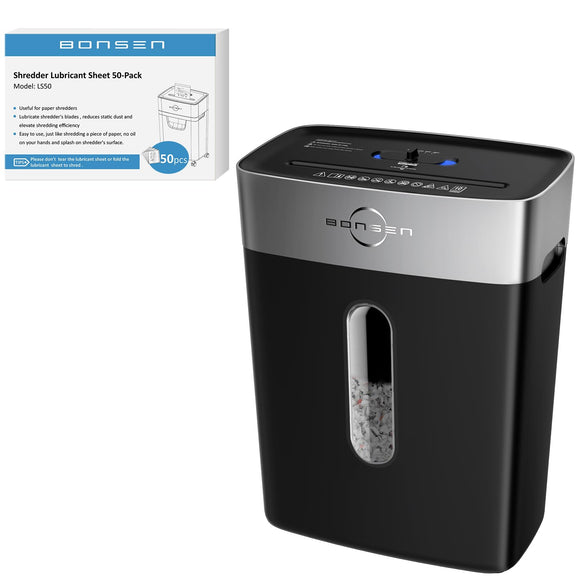 10-Sheet Cross Cut Paper Shredder and 50 Pack Lubricant Sheets BONSEN