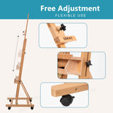 H-Frame Studio Easel, Artist Easel with Wheels and Storage Tray, Adjustable Floor Easel, Natural Somime