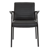 Office Star FL Series Faux Leather Padded Guest Chair with Built-in Lumbar Support, Black with Black Frame