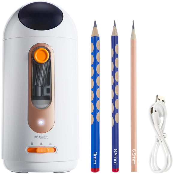 Electric Pencil Sharpener for Colored Pencils, Fully Automatic Astronaut Pencil Sharpener, Auto in & Out, Rechargeable (White) M&G
