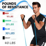 Exercise Bands with Handles, Resistance Bands with Handles, Ideal for Physical Therapy, Strength Training, Muscle Toning - Door Anchor and Starter Guide Included (Blue-Heavy(30lbs))