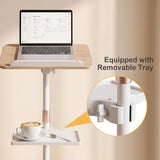 2 in 1 Dual-use Music Stand & Desktop Book Stand, Adjustable Height 16.5"-51", 100% Solid Wood Laptop Floor Stand Book Holder with Elastic Page Clips for Cookbooks (White with Tray)