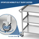 Hupsjer Stainless Steel Utility Cart 3 Tier - Heavy Duty Rolling Cart with Silent Wheels & Handle, Commercial Food Storage Trolley for Kitchen Restaurant Hospital Lab and Home, 21″L x 33″W x 34″H
