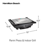 Hamilton Beach Panini Press, Sandwich Maker & Electric Indoor Grill, Upright Storage, PFAS-Free Nonstick Easy Clean Grids, Stainless Steel (25410)