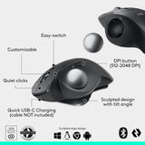 Logitech MX Ergo S Wireless Trackball Mouse, 2.4 dpi Laser Sensor, 6 Programmable Buttons, 4-Way Scroll Wheel for PC/MAC Bundle with Mouse Pad (Black) + Microfiber Cleaning Cloth