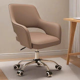 Leather Desk Gaming Chairs with Arms Ergonomic Home Office Chair with Wheels Upholstered Executive Task Chair Swivel Rolling Vanity Chairs for Office,Study,Bedroom(Brown)