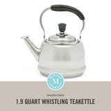 Martha Stewart Kingstree Large 2 Qt Stainless Steel Tea Kettle – Heavy Gauge Durable Whistling Tea Kettle for Stove Top, Easy Pour, Classic Design